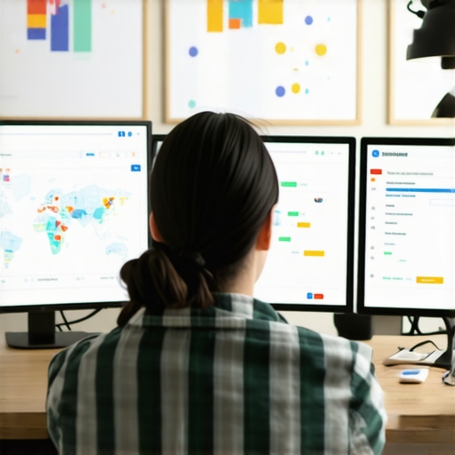 Person reviewing SEO analytics with charts and maps on a computer, demonstrating local SEO tools.