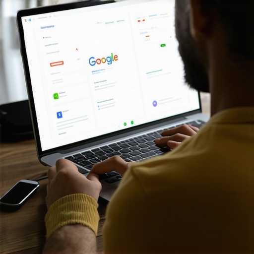 Business owner working on laptop with local SEO tools for Google profile optimization