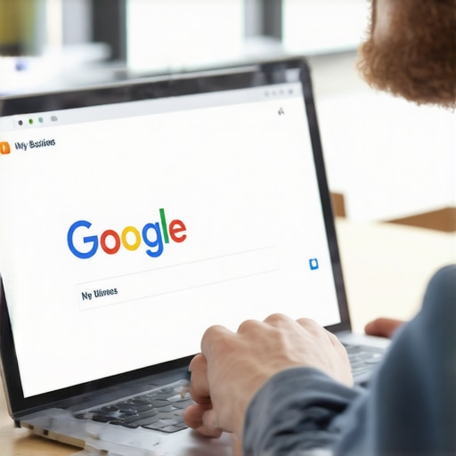 Business owner updating Google My Business profile on a laptop.