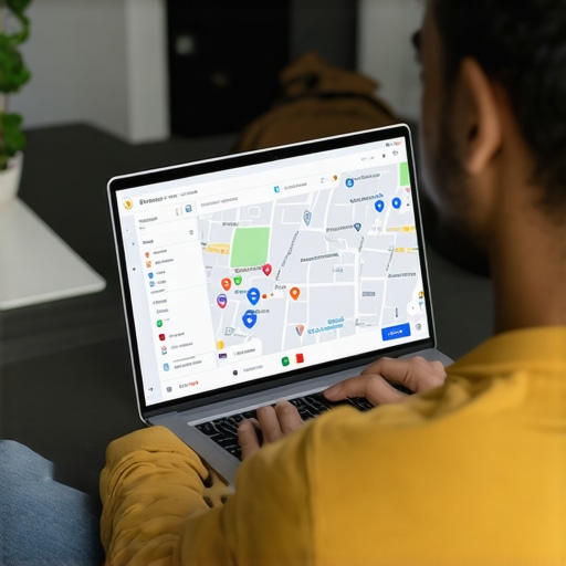 Person reviewing Google Maps and local SEO analytics on a laptop
