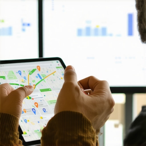Person reviewing Google Maps and SEO analytics on a tablet for local ranking optimization.
