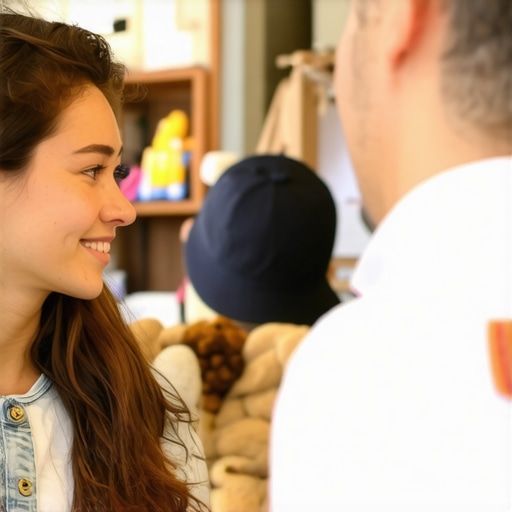 Authentic Customer Interaction Boosts GBP Trust Business owner engaging with customers at a local shop, building trust