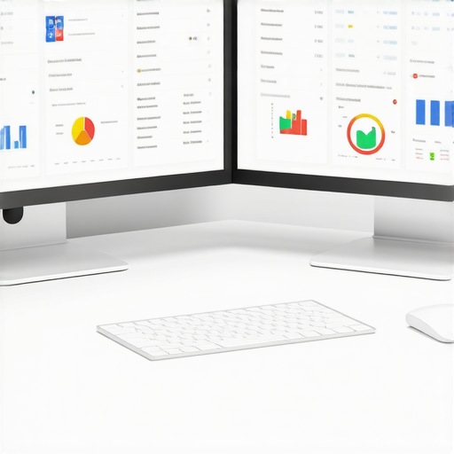 Digital Tools for Local SEO Person analyzing local SEO data on multiple screens with analytics dashboards and maps.