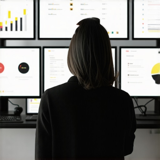 Person analyzing SEO metrics and review responses on multiple screens.