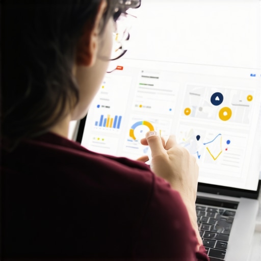 A person updating their Google Business Profile on a laptop with map and analytics charts