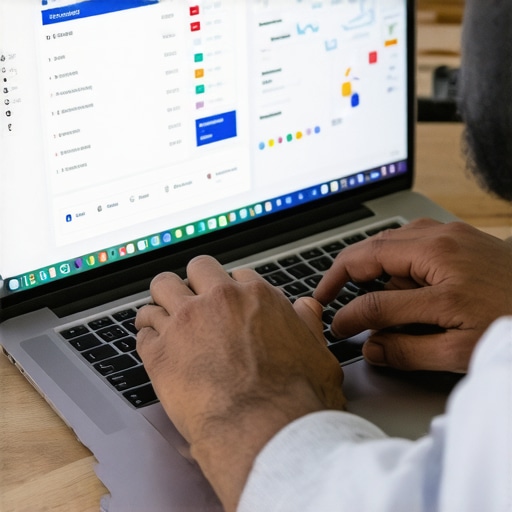 Monitoring Local SEO Performance with Advanced Software Person analyzing local SEO metrics on a laptop using specialized SEO tools