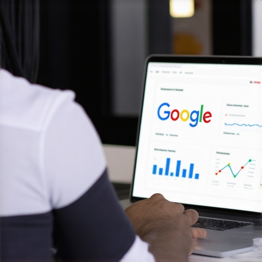Business owner editing Google Business Profile on a laptop with analytics charts