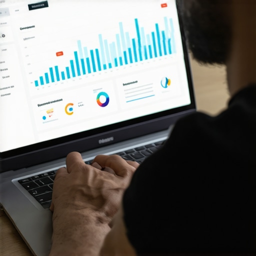 Optimizing Google Profile for Local SEO A digital marketing professional updating a Google Business Profile on a laptop, surrounded by analytics charts.