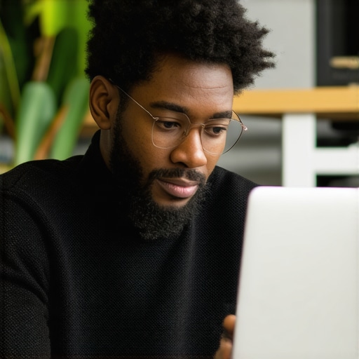 Business owner optimizing Google Profile on laptop