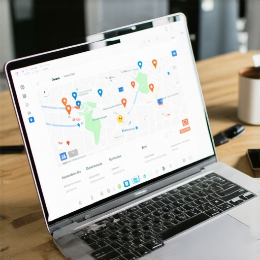 Business owner optimizing online listings with geotagging tools