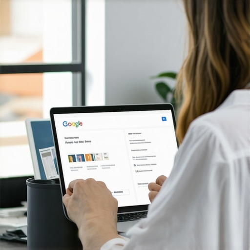 Business owner working on Google Profile optimization on a laptop