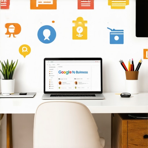 A desk scene showing a laptop with Google Business Profile open, representing profile optimization