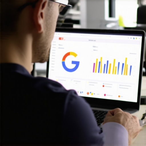 Analyzing Map Ranking Data for Optimization Business owner reviewing local SEO analytics on a laptop