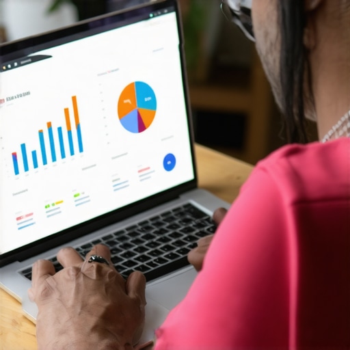 Digital Marketing Data Analysis A professional analyzing local SEO performance on a laptop with charts and graphs