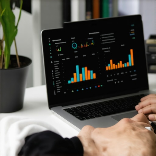 Person analyzing local SEO performance metrics on a laptop with charts and graphs.