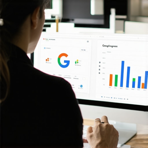Person updating Google Business Profile with performance charts on screen.