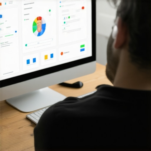 Optimizing Google Profile Person editing and updating Google Business Profile on a laptop with analytics and profiles visible.