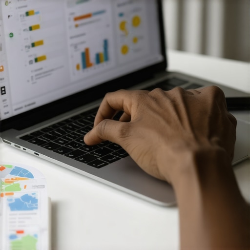 A person analyzing local SEO data on their laptop with maps and charts