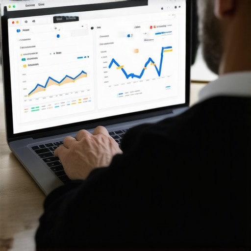 Person analyzing local SEO metrics on a laptop with charts and dashboards.
