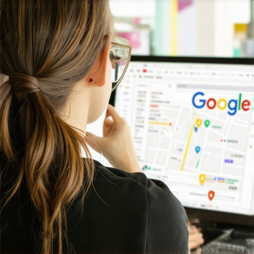 Business owner working on Google Business Profile with a map interface