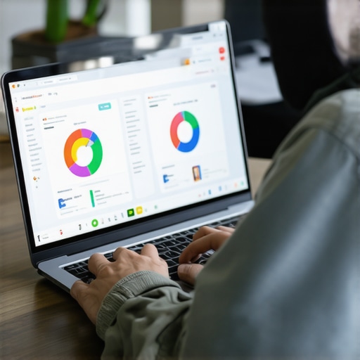 Business owner analyzing local SEO and map heatmaps on a laptop in a workspace.